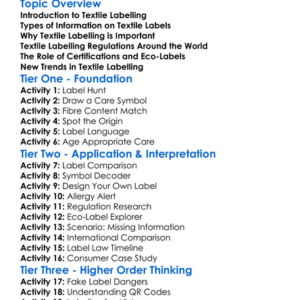 Textile Labelling And Regulations Worksheet Activity Booklet
