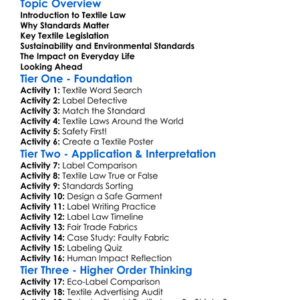 Textile Law And Standards Worksheet Activity Booklet