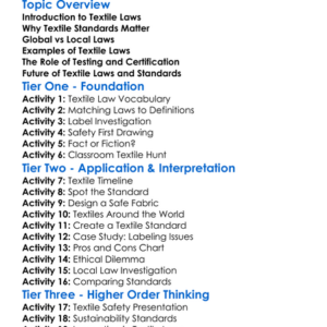 Textile Laws And Standards Worksheet Activity Booklet