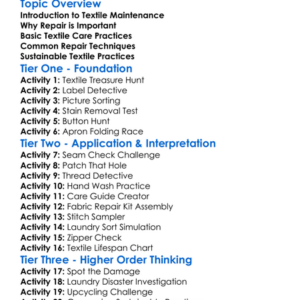 Textile Maintenance And Repair Worksheet Activity Booklet