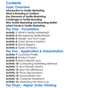 Textile Marketing And Branding Basics Worksheet Activity Booklet