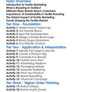 Textile Marketing And Branding Worksheet Activity Booklet