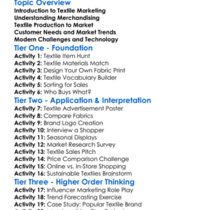 Textile Marketing And Merchandising Worksheet Activity Booklet