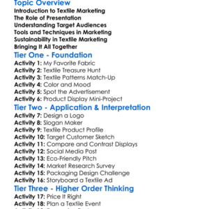 Textile Marketing And Presentation Worksheet Activity Booklet