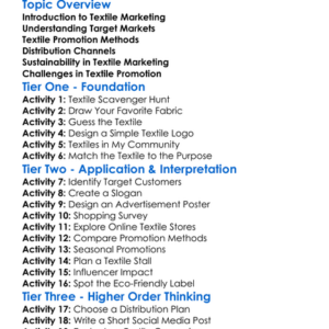 Textile Marketing And Promotion Worksheet Activity Booklet
