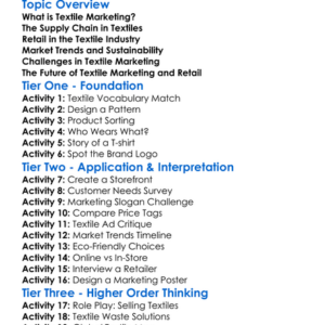 Textile Marketing And Retail Worksheet Activity Booklet