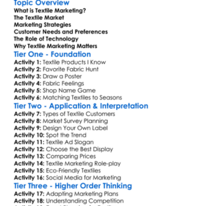 Textile Marketing Basics Worksheet Activity Booklet
