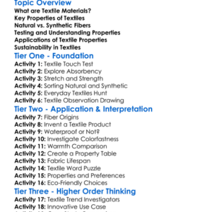 Textile Material Properties Worksheet Activity Booklet