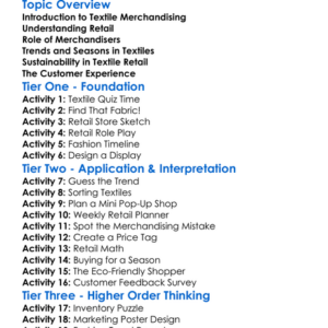 Textile Merchandising And Retail Worksheet Activity Booklet