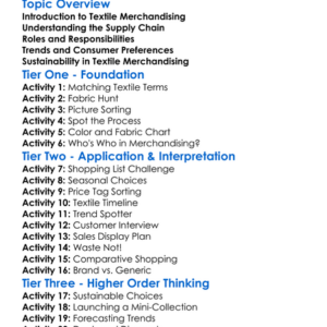 Textile Merchandising Worksheet Activity Booklet