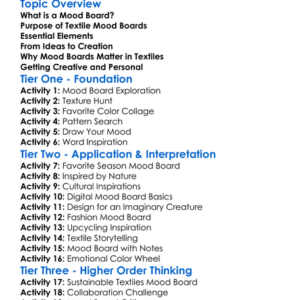 Textile Mood Boards Worksheet Activity Booklet