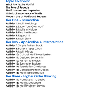 Textile Motifs And Repeats Worksheet Activity Booklet