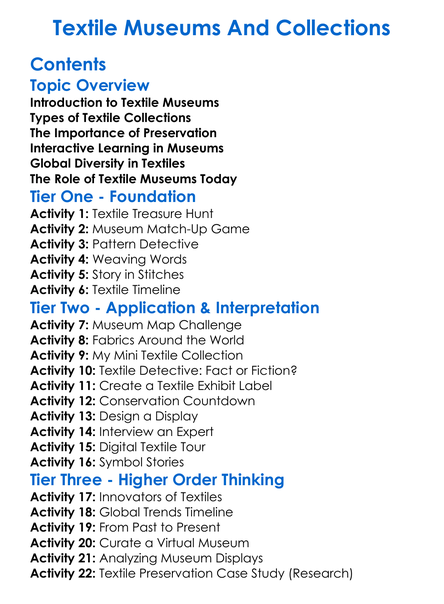 Textile Museums And Collections Worksheet Activity Booklet