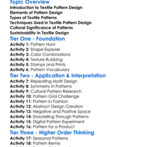 Textile Pattern Design Worksheet Activity Booklet