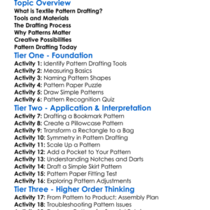 Textile Pattern Drafting Worksheet Activity Booklet