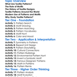 Textile Patterns And Motifs Worksheet Activity Booklet