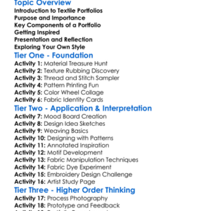 Textile Portfolio Development Worksheet Activity Booklet