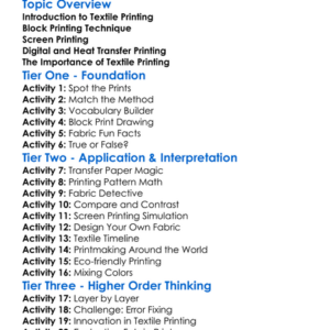 Textile Printing Methods Worksheet Activity Booklet