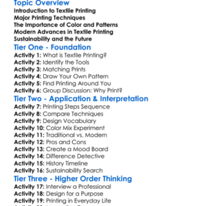 Textile Printing Technologies Worksheet Activity Booklet