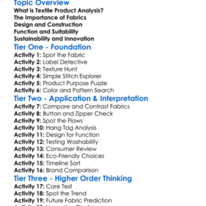 Textile Product Analysis Worksheet Activity Booklet