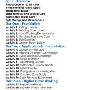 Textile Product Care And Laundering Worksheet Activity Booklet