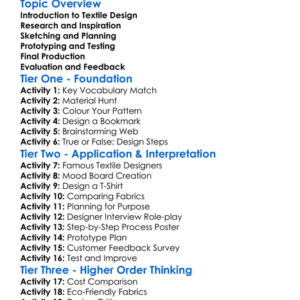 Textile Product Design Process Worksheet Activity Booklet