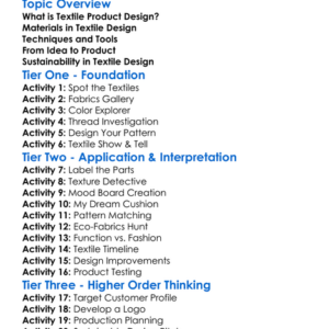 Textile Product Design Worksheet Activity Booklet