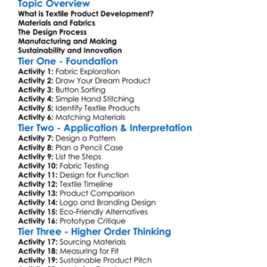 Textile Product Development Worksheet Activity Booklet