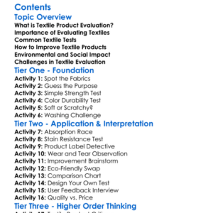 Textile Product Evaluation And Improvement Worksheet Activity Booklet
