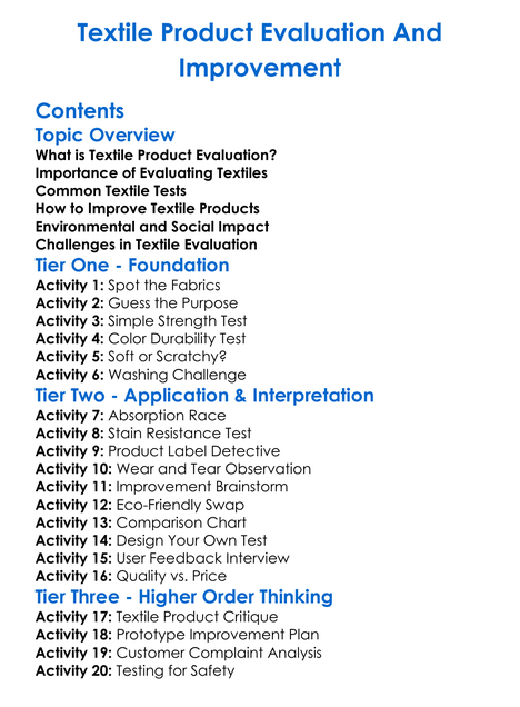 Textile Product Evaluation And Improvement Worksheet Activity Booklet