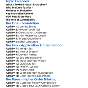 Textile Product Evaluation Worksheet Activity Booklet