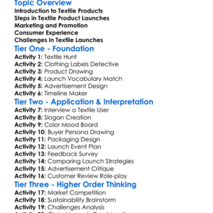 Textile Product Launches Worksheet Activity Booklet