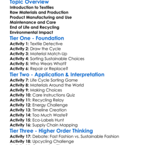 Textile Product Life Cycle Worksheet Activity Booklet