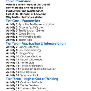 Textile Product Life Cycles Worksheet Activity Booklet