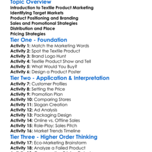 Textile Product Marketing Strategies Worksheet Activity Booklet