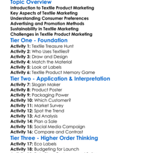 Textile Product Marketing Worksheet Activity Booklet