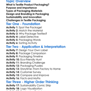 Textile Product Packaging Worksheet Activity Booklet