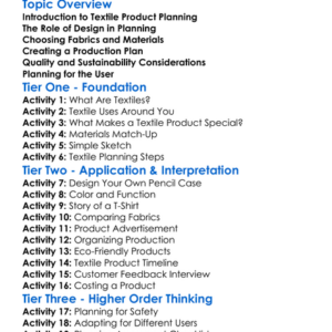 Textile Product Planning Worksheet Activity Booklet