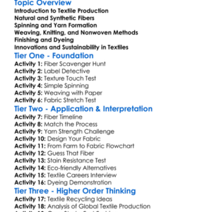 Textile Production Processes Worksheet Activity Booklet