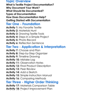 Textile Project Documentation Worksheet Activity Booklet