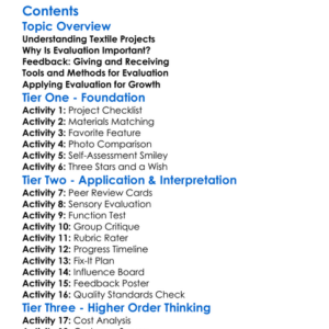 Textile Project Evaluation And Feedback Worksheet Activity Booklet
