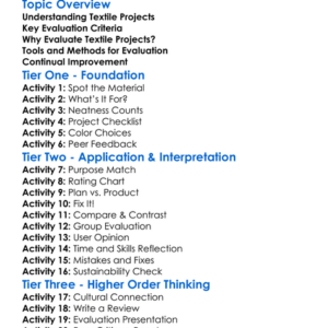 Textile Project Evaluation Worksheet Activity Booklet