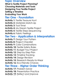 Textile Project Planning Worksheet Activity Booklet