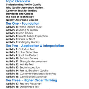 Textile Quality Assurance Worksheet Activity Booklet