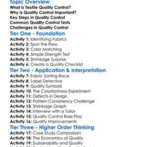 Textile Quality Control Worksheet Activity Booklet