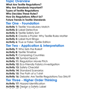 Textile Regulations And Standards Worksheet Activity Booklet