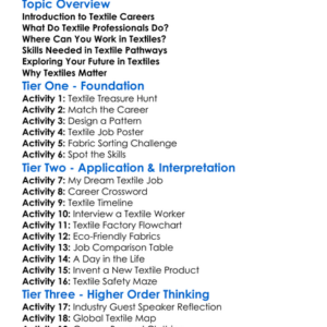 Textile-Related Career Pathways Worksheet Activity Booklet