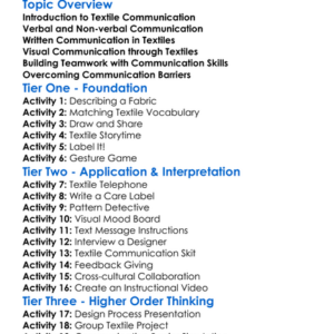 Textile-Related Communication Skills Worksheet Activity Booklet
