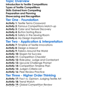 Textile-Related Competitions Worksheet Activity Booklet