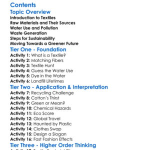 Textile-Related Environmental Impacts Worksheet Activity Booklet